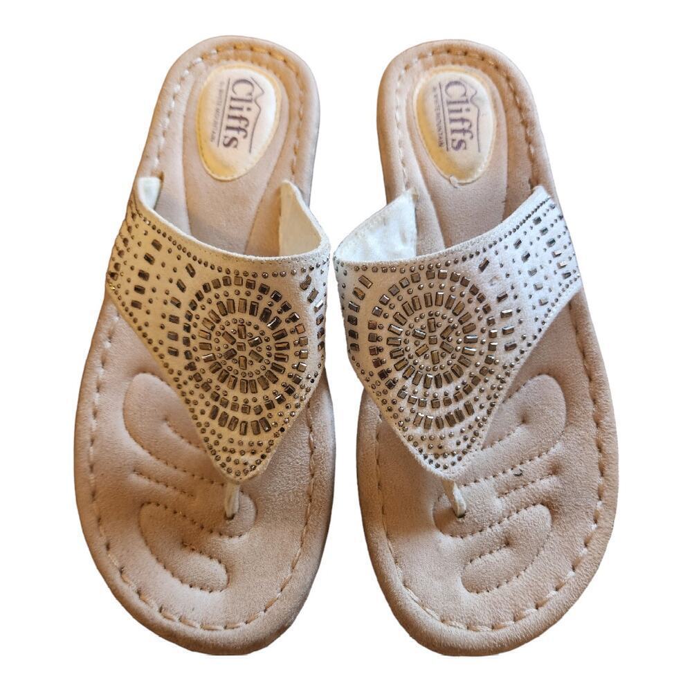 Cliff by white mountian thong sandle‎ women's sz 8.5 white with silver accents